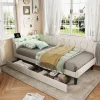 ProximaX Lit 90x200 cm beige en velours avec tiroirs et rangement, tête de lit LED, ports USB/Type-C, convertible en canapé ou lit simple Sale