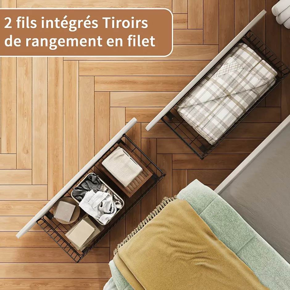 ProximaX Lit 90x200 cm beige en velours avec tiroirs et rangement, tête de lit LED, ports USB/Type-C, convertible en canapé ou lit simple Sale