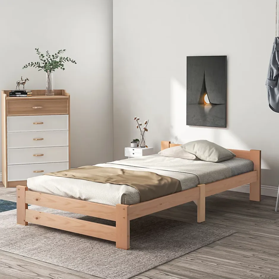 ProximaX Lit 90x200 cm bois massif, cadre avec sommier à lattes et tête de lit, adapté enfants, ados et adultes, couleur naturel Hot