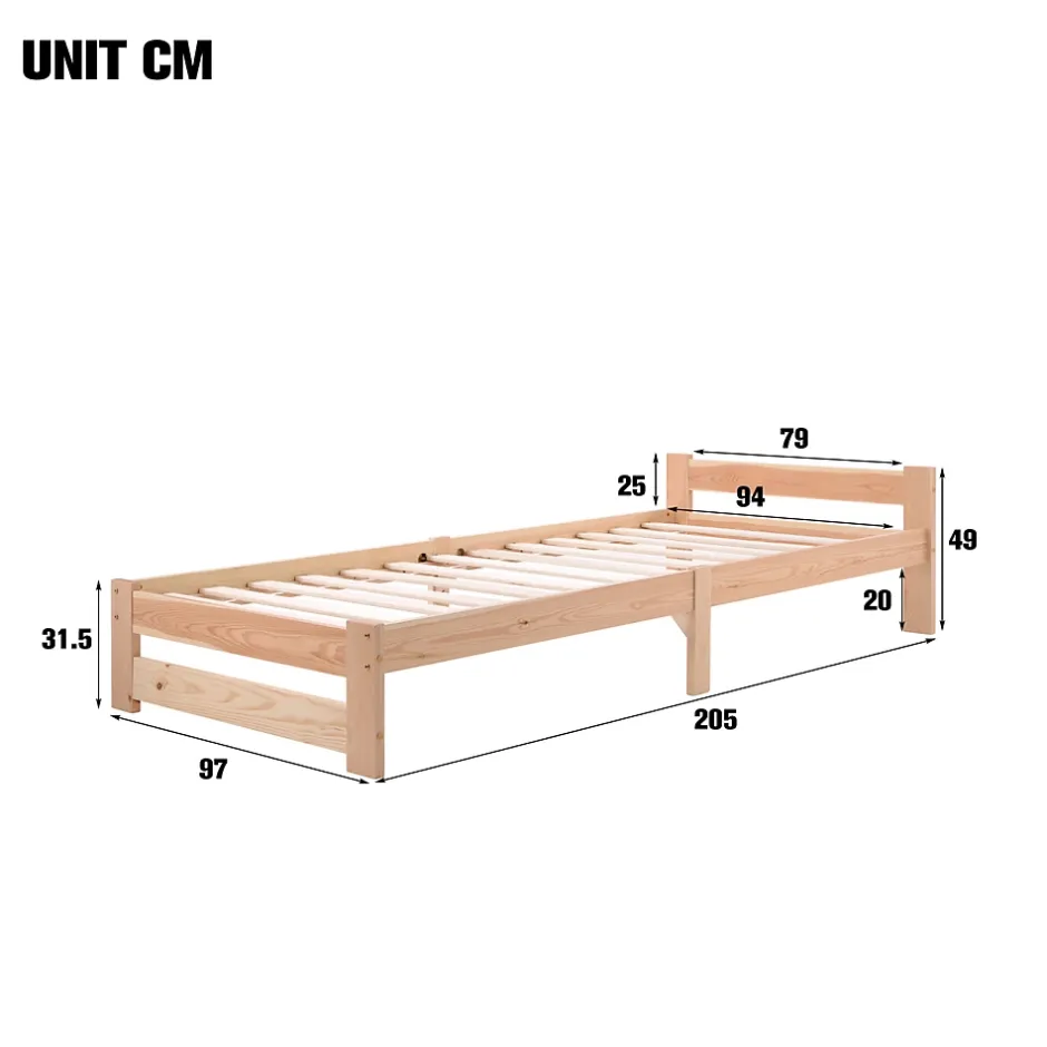 ProximaX Lit 90x200 cm bois massif, cadre avec sommier à lattes et tête de lit, adapté enfants, ados et adultes, couleur naturel Hot