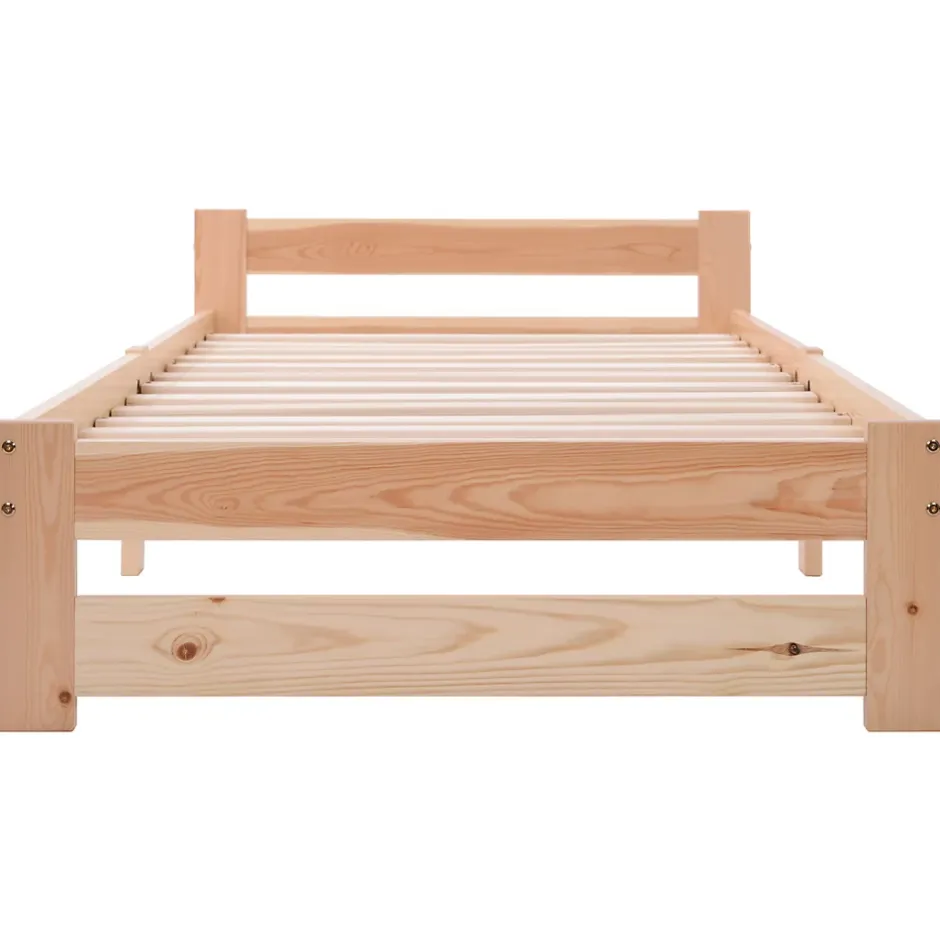 ProximaX Lit 90x200 cm bois massif, cadre avec sommier à lattes et tête de lit, adapté enfants, ados et adultes, couleur naturel Hot