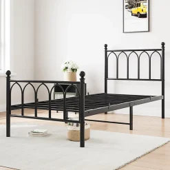 Redom Lit 90x200 cm cadre metal noir avec tete et pied hauts, lattes acier robustes et rangement sous lit 27 cm Sale