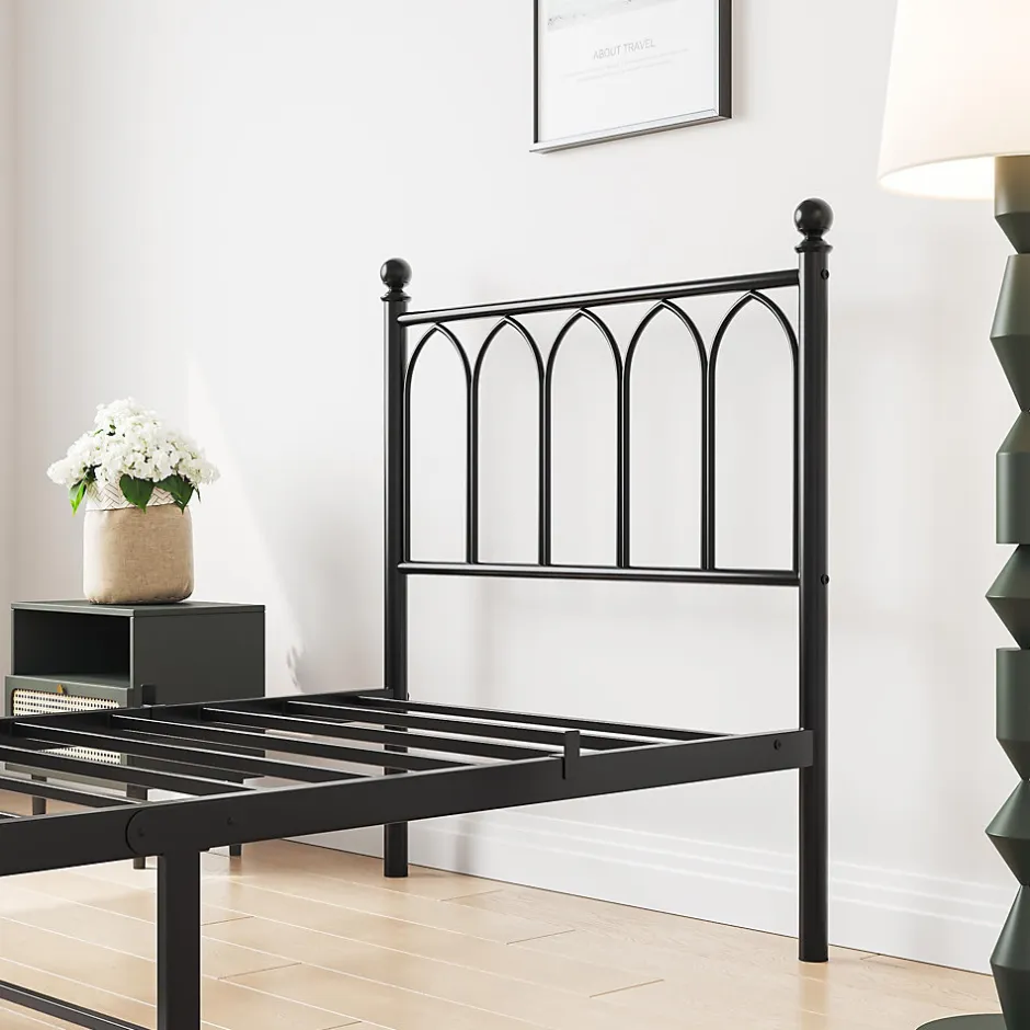Redom Lit 90x200 cm cadre metal noir avec tete et pied hauts, lattes acier robustes et rangement sous lit 27 cm Sale