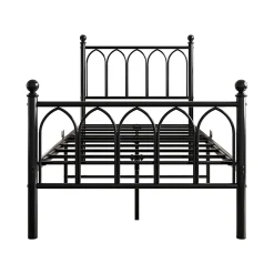 Redom Lit 90x200 cm cadre metal noir avec tete et pied hauts, lattes acier robustes et rangement sous lit 27 cm Sale