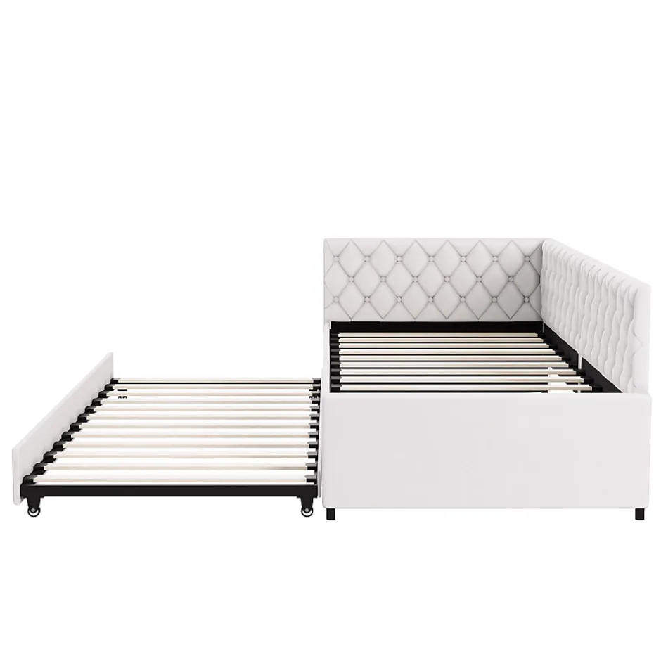 Simple Life Lit 90x200 cm, canapé convertible extensible avec sommier à lattes, velours, lit enfant et lit d'appoint - Beige Best