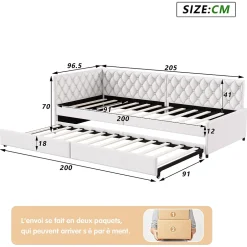 Simple Life Lit 90x200 cm, canapé convertible extensible avec sommier à lattes, velours, lit enfant et lit d'appoint - Beige Best