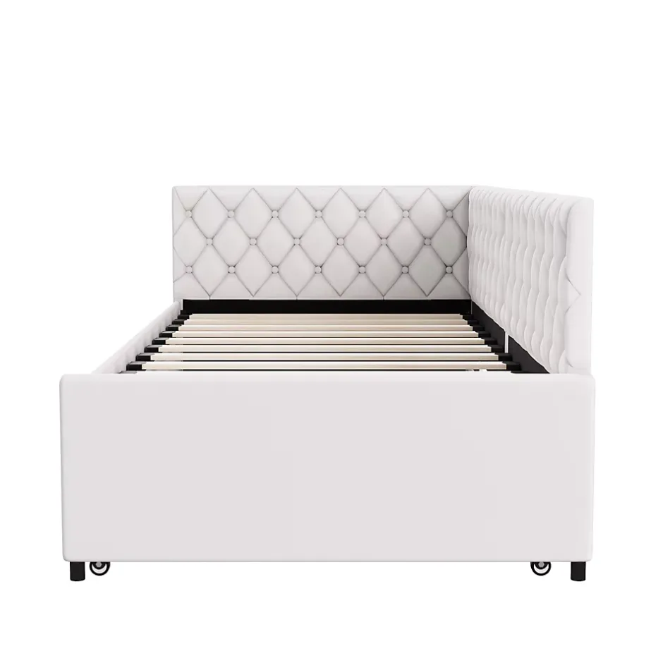 Simple Life Lit 90x200 cm, canapé convertible extensible avec sommier à lattes, velours, lit enfant et lit d'appoint - Beige Best