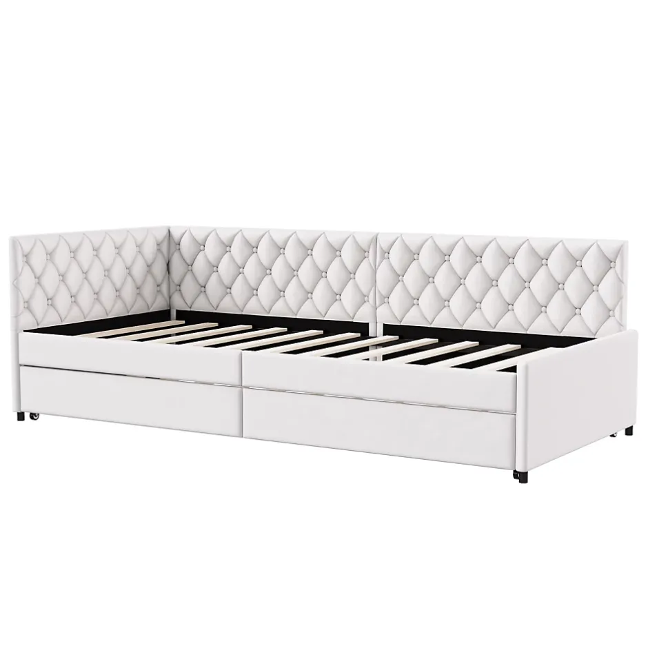 Simple Life Lit 90x200 cm, canapé convertible extensible avec sommier à lattes, velours, lit enfant et lit d'appoint - Beige Best