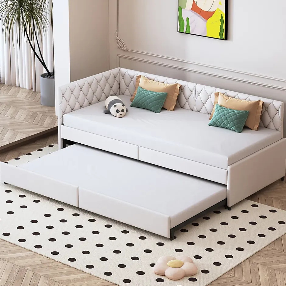 Simple Life Lit 90x200 cm, canapé convertible extensible avec sommier à lattes, velours, lit enfant et lit d'appoint - Beige Best