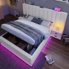 Redom Lit 180x200 cm coffre de rangement hydraulique LED 360 pilotable revêtement PU blanc ports USB Type C