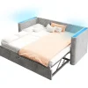 Redom Lit 90x200 cm convertible en 180x200 cm, tapissé velours gris avec LED multicolore et structure MDF Discount