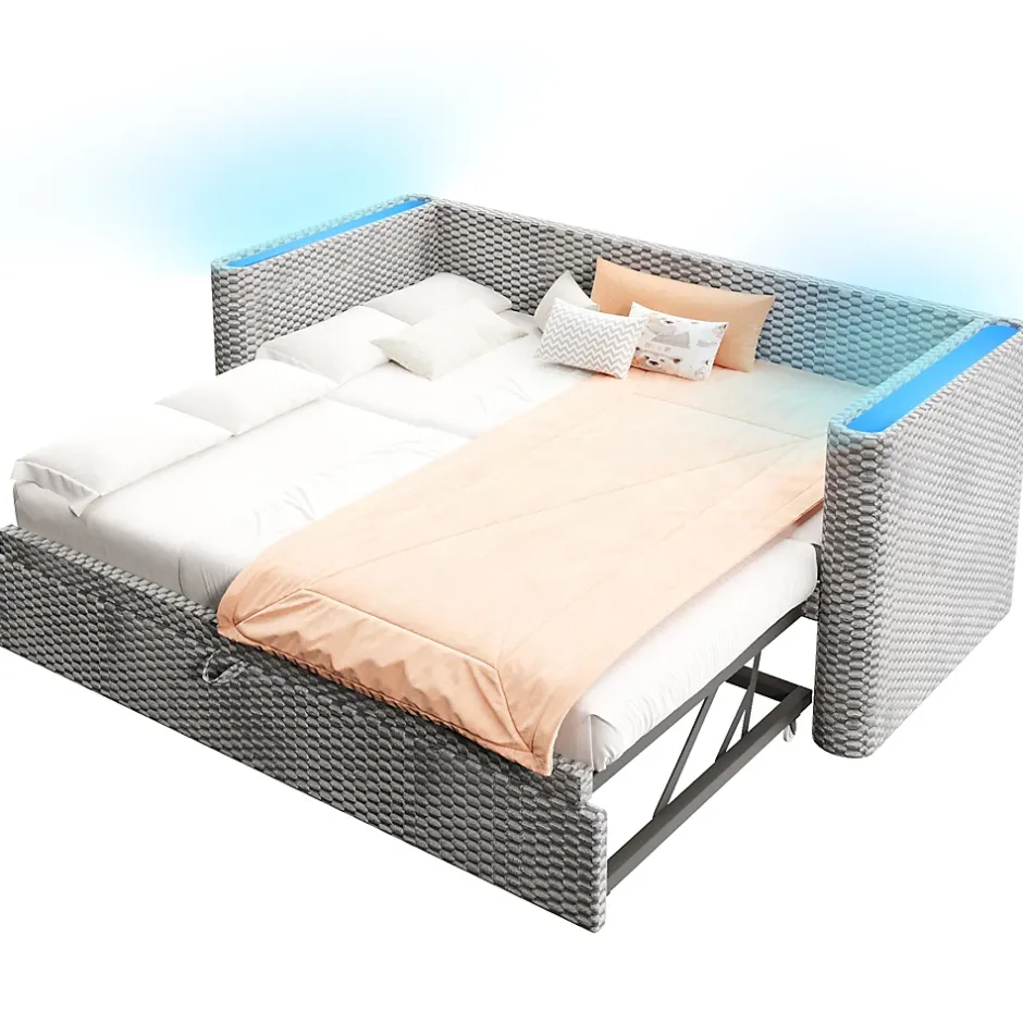 Redom Lit 90x200 cm convertible en 180x200 cm, tapissé velours gris avec LED multicolore et structure MDF Discount