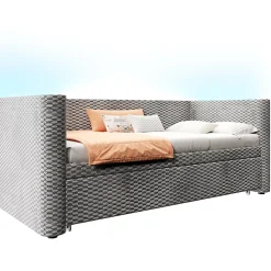 Redom Lit 90x200 cm convertible en 180x200 cm, tapissé velours gris avec LED multicolore et structure MDF Discount