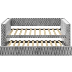 Redom Lit 90x200 cm convertible en 180x200 cm, tapissé velours gris avec LED multicolore et structure MDF Discount