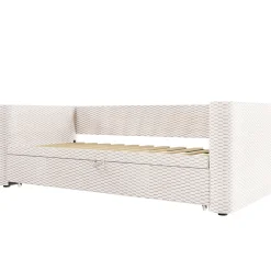 Redom Lit 90x200 cm convertible en 180x200 cm avec revêtement velours beige et bande LED contrôlée par application