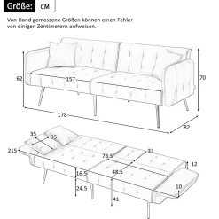 Redom Lit 215x81,5 cm convertible velours, dossiers et accoudoirs multipositions, pieds métal doré, style moderne Online
