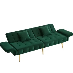 Redom Lit 215x81,5 cm convertible velours, dossiers et accoudoirs multipositions, pieds métal doré, style moderne Online