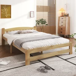 ProximaX Lit 140x200 cm en bois massif naturel avec tête de lit et sommier à lattes, lit futon solide pour adolescents et adultes