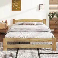 ProximaX Lit 140x200 cm en bois massif naturel avec tête de lit et sommier à lattes, lit futon solide pour adolescents et adultes