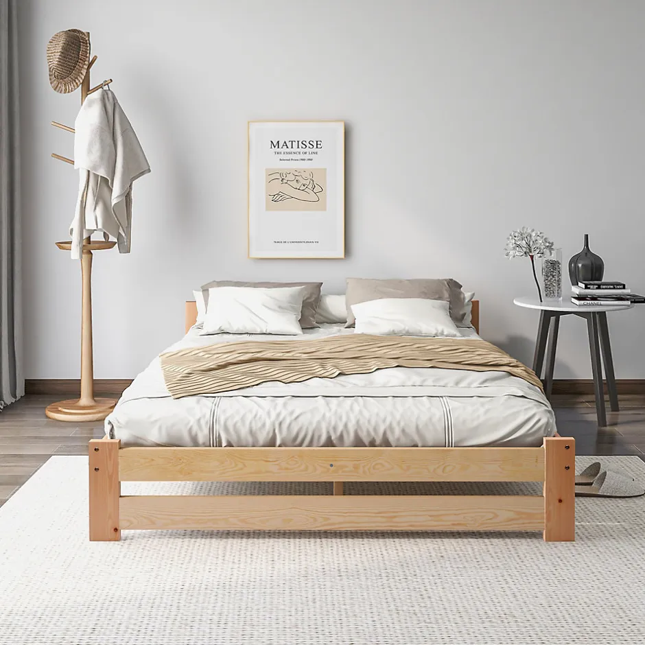 Redom Lit 140x200 cm en bois massif naturel avec tête de lit, design épuré et finition personnalisable
