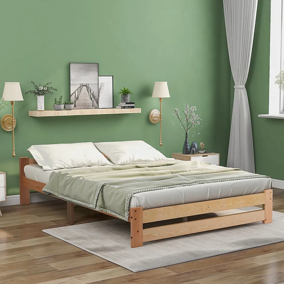 Redom Lit 140x200 cm en bois massif naturel avec tête de lit, design épuré et finition personnalisable