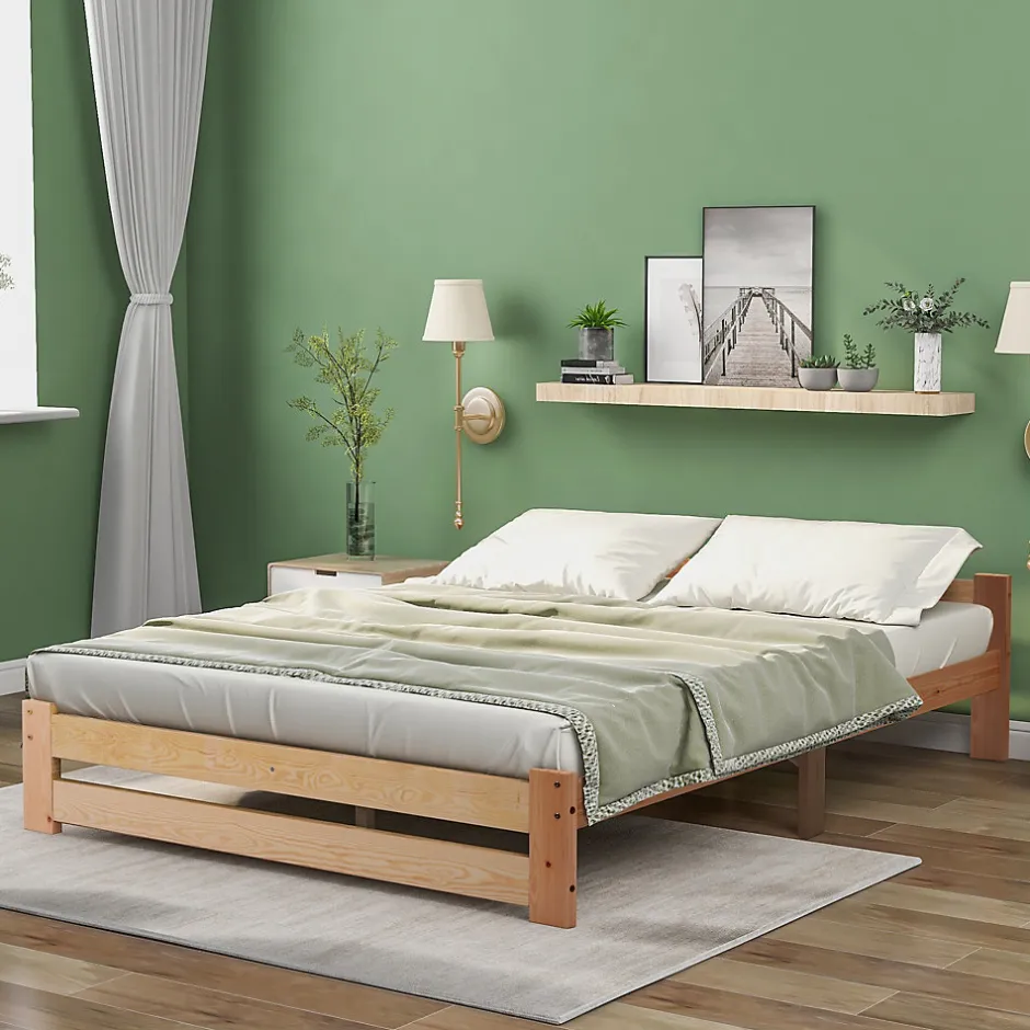 Redom Lit 140x200 cm en bois massif naturel avec tête de lit, design épuré et finition personnalisable