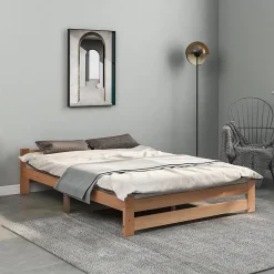 Redom Lit 140x200 cm en bois massif naturel avec tête de lit, design épuré et finition personnalisable