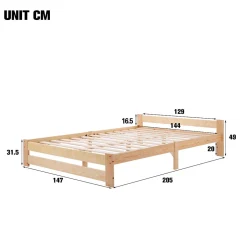 Redom Lit 140x200 cm en bois massif naturel avec tête de lit, design épuré et finition personnalisable