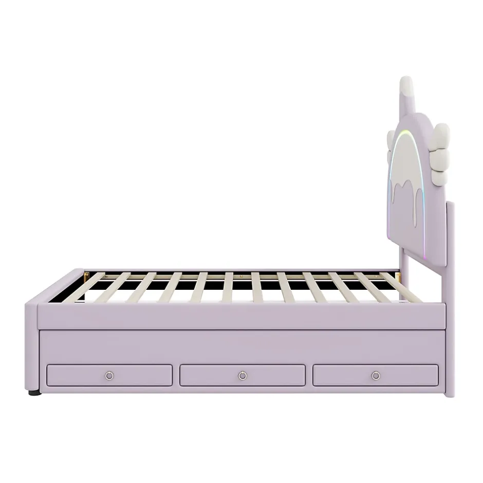 Redom Lit 90x200 cm en forme de licorne avec tête de lit en PU et tiroir gigogne, style enfant violet, MDF robuste Best