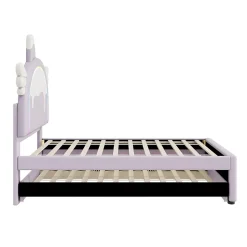 Redom Lit 90x200 cm en forme de licorne avec tête de lit en PU et tiroir gigogne, style enfant violet, MDF robuste Best