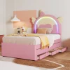 Redom Lit 90x200 cm en forme de licorne avec lit gigogne et tête de lit rembourrée en PU, style enfant rose Sale