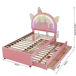 Redom Lit 90x200 cm en forme de licorne avec lit gigogne et tête de lit rembourrée en PU, style enfant rose Sale