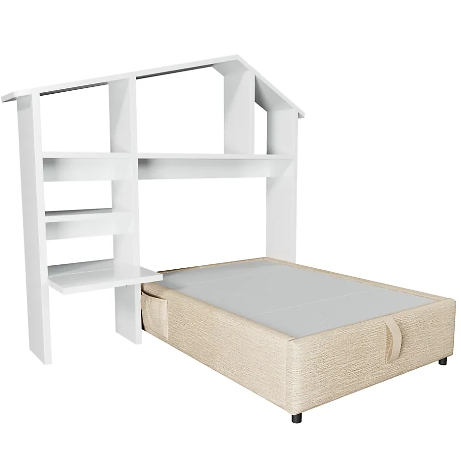 Redom Lit 90x190 cm en lin naturel avec rangement hydraulique, étagère tête de lit et ports USB-C Best