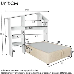 Redom Lit 90x190 cm en lin naturel avec rangement hydraulique, étagère tête de lit et ports USB-C Best