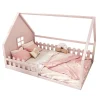 Redom Lit 140x200 cm en pin et MDF forme maisonnette avec garde-corps intégré, coloris rose, design enfant sécurisé Clearance
