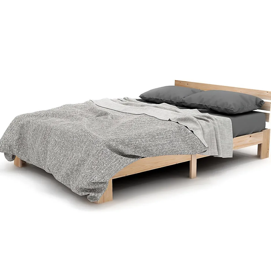 Redom Lit 140x200 cm en pin massif avec rangement sous le lit 18 cm et tête de lit, sommier à lattes
