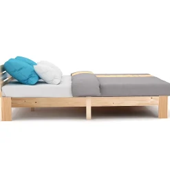 Redom Lit 140x200 cm en pin massif avec rangement sous le lit 18 cm et tête de lit, sommier à lattes