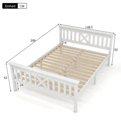 Redom Lit 140x200 cm en pin massif blanc avec 4 tiroirs de rangement et tête de lit en X, design fonctionnel