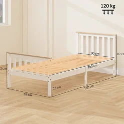Redom Lit 90x200 cm en pin massif blanc avec rangement sous le sommier, design naturel et silencieux