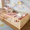 Redom Lit 140x190 cm en pin naturel avec balustrade 32 cm et serrure, style maisonnette pour enfant Hot