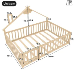 Redom Lit 140x190 cm en pin naturel avec balustrade 32 cm et serrure, style maisonnette pour enfant Hot
