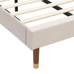 Redom Lit 90x200 cm en velours beige avec tête de lit matelassée et sommier à lattes bois, design contemporain