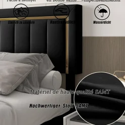 ProximaX Lit 140x200 cm en velours noir à rayures verticales avec bordure dorée, Design élégant et moderne pour chambre adulte ou ado