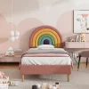 Redom Lit 90x200 cm en velours rose avec tête de lit réglable de 6 cm, sommier 12 lattes et pieds stables, moderne