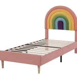Redom Lit 90x200 cm en velours rose avec tête de lit réglable de 6 cm, sommier 12 lattes et pieds stables, moderne
