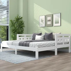 Redom Lit 90x200 cm extensible avec 2e couchage et tête en forme de cœur en pin massif blanc, design romantique