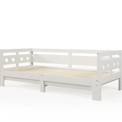 Redom Lit 90x200 cm extensible avec 2e couchage et tête en forme de cœur en pin massif blanc, design romantique
