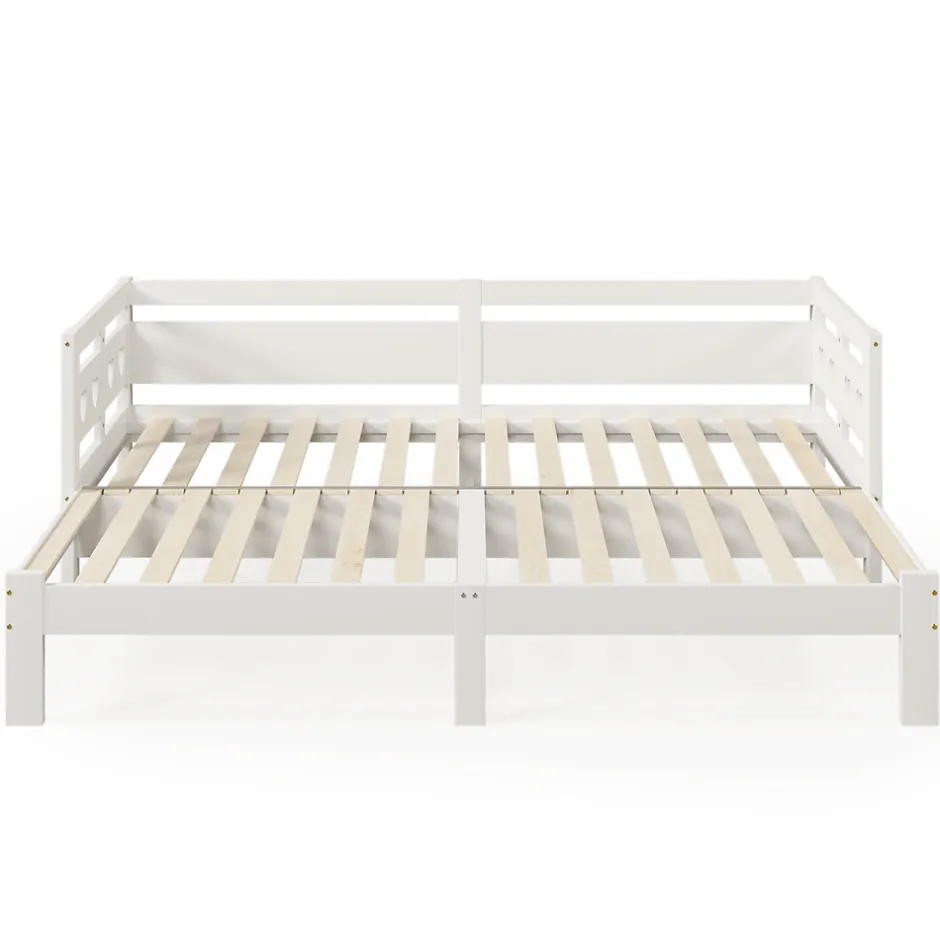 Redom Lit 90x200 cm extensible avec 2e couchage et tête en forme de cœur en pin massif blanc, design romantique