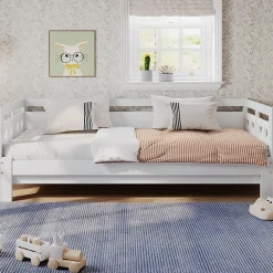 Redom Lit 90x190 cm extensible en 182x190 cm, cadre pin massif en forme de cœur, blanc élégant