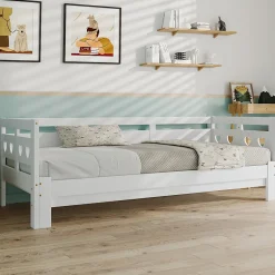 Redom Lit 90x190 cm extensible en 182x190 cm, cadre pin massif en forme de cœur, blanc élégant